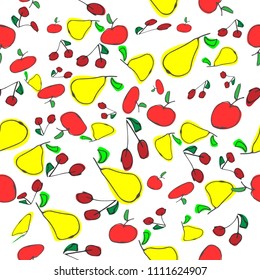 Seamless pattern with doodle fruits, vector illustration