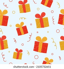 Seamless pattern doodle gifts with bow