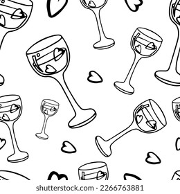 Seamless pattern doodle Glass of wine with ice 