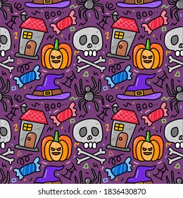 Seamless pattern Doodle of Halloween element. Can use for fabric etc