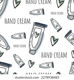 Seamless pattern Doodle hand cream, self care