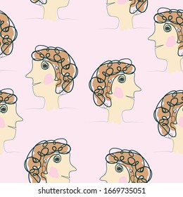 Seamless pattern  doodle hand drawn female  cartoon vector eps.10 