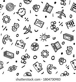 Seamless Pattern Doodle Hand Drawn Business Vector Design Style Background Mail Notebook Money Chart Team People Illustration Cartoon Icons