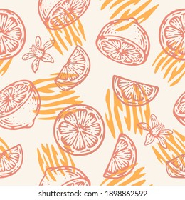 Seamless Pattern of doodle hand drawn lemon