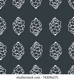 Seamless pattern with doodle hand drawn pine cones. Vector christmas background. Isolated xmas pinecones. Perfect for greeting cards, backgrounds and holiday decor