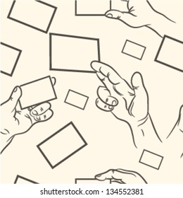 seamless pattern. doodle hand holding a business card set