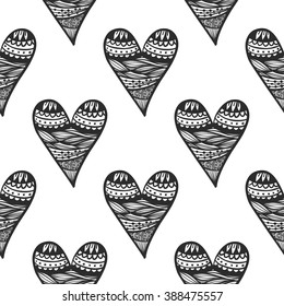 Seamless pattern with doodle heart. Coloring book page background