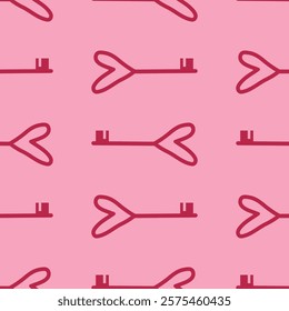 Seamless pattern with doodle heart shaped keys. Cute Saint Valentine's Day print.