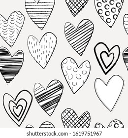 Seamless pattern with doodle hearts
