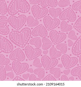 Seamless Pattern with Doodle hearts, Doodle heart, Valentine day