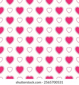 Seamless pattern of doodle hearts on isolated background. Romantic love design for love, Valentine’s day, mother’s day, wedding celebration, greeting card, invitations, scrapbooking.