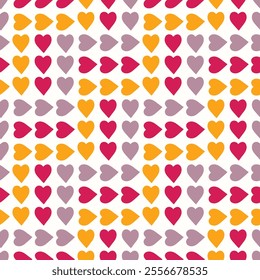 Seamless pattern of doodle hearts. Retro style design for Valentine Day, wedding and mother day celebration, greeting card, home decor, textile, wrapping paper.