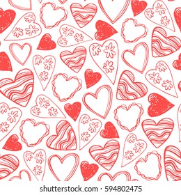 Seamless pattern with doodle hearts. Romantic concept seamless pattern.