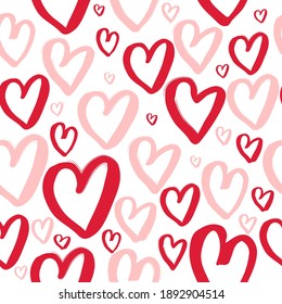 Seamless pattern with doodle hearts. Valentine's day background.