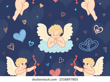 Seamless pattern doodle hearts. Pattern for Valentine's Day.