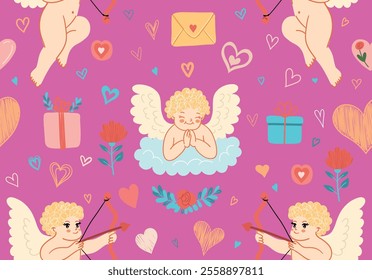 Seamless pattern doodle hearts. Pattern for Valentine's Day.