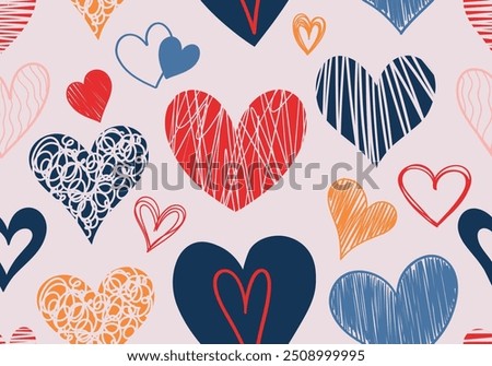 Seamless pattern doodle hearts. Pattern for Valentine's Day.