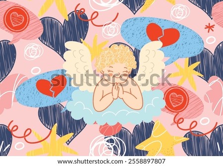 Seamless pattern doodle hearts. Pattern for Valentine's Day.
