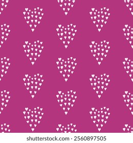 Seamless pattern of doodle hearty hearts on isolated background. Retro style design for Valentine Day, wedding and mother day celebration, greeting card, home decor, textile, wrapping paper.