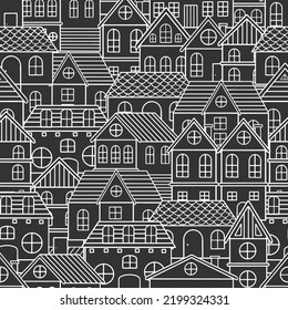 Patrón sin foco de las casas de doodle. Excelente para tela, ilustración vectorial textil