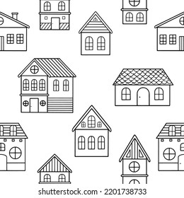 Seamless pattern of doodle houses. Great for fabric, textile vector illustration