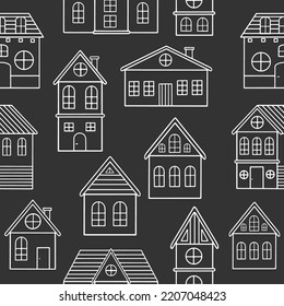 Seamless pattern of doodle houses. Great for fabric, textile vector illustration