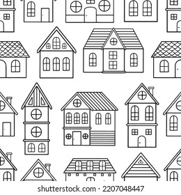 Seamless pattern of doodle houses. Great for fabric, textile vector illustration