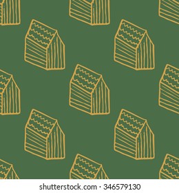 Seamless pattern with doodle houses. Hand-drawn.