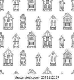 Casas de doodle sin foco sobre fondo blanco. Ilustración vectorial. Dibujo de esquema dibujado a mano