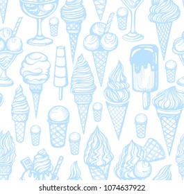 Seamless pattern with doodle ice cream