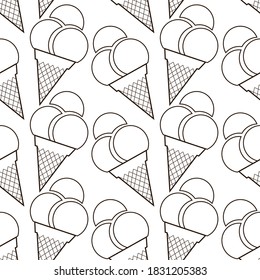 Seamless pattern with doodle ice cream cone isolated on white background vector illustration. Flat design.