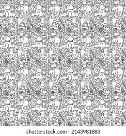 seamless pattern with doodle indian icons. Indian vector icons.  you can use this as a background for a wedding card or greeting