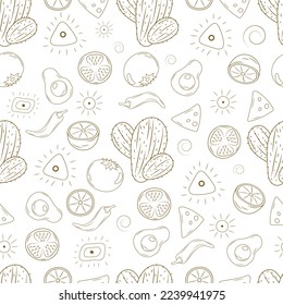 Seamless pattern with doodle ingredients for mexican dishes