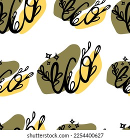 Seamless pattern Doodle inscription calligraphy ecology
