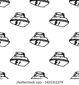 Seamless pattern doodle iron icon. Hand drawn black sketch. Sign symbol. Decoration element.  Isolated on the white background. Flat design. Vector illustration.