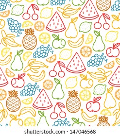 Seamless pattern with doodle juicy fruits