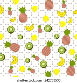 Seamless pattern with doodle juicy fruits in color