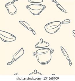 seamless pattern.  doodle kitchen set