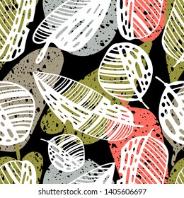 Seamless pattern with doodle leaves