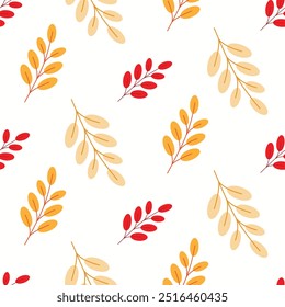 Seamless pattern doodle leaves on isolated background. Hand drawn background for Autumn harvest holiday, Thanksgiving, Halloween, seasonal, textile, scrapbooking.