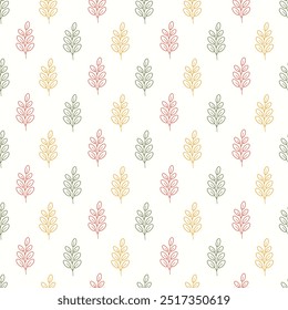 Seamless pattern doodle leaves on isolated background. Hand drawn background for Autumn harvest holiday, Thanksgiving, Halloween, seasonal, textile, scrapbooking.