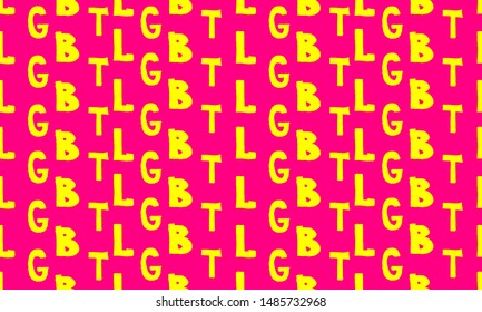 Patrón transparente con letras de doodle LGBT aislado en fondo de plástico rosa. Afiche del Orgullo Gay, Orgullo transgénero, LGBT. emblema de la homosexualidad. Concepto de derechos.Ilustración horizontal vectorial.
