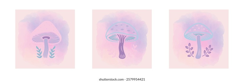 Seamless pattern with doodle magic mushrooms. Vector illustration of fairy cartoon mushrooms