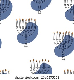 Nahtloses Muster Doodle Menorah. Kerze. Kerzenhalter. Jüdisches neues Jahr. Hanukka