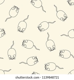 Seamless pattern with doodle mice. Hand drawn mouse background. Graphic design element for scrapbooking, animal shop or cheese wrapping paper, rodent food packaging. Vector illustration