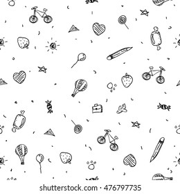 seamless pattern of doodle minimal on isolated white background