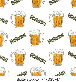 Seamless pattern with doodle mugs of beer.