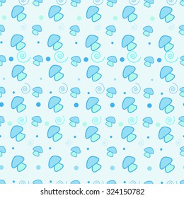 Seamless pattern with doodle mushrooms, curls and spots