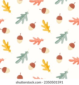 Patrón sin foco de hojas de roble de garganta sobre fondo aislado. Antecedentes de la cosecha de otoño, Día de Acción de Gracias, Halloween, temporada, textil, scrapbooking.