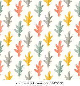 Seamless pattern of doodle oak leaves on isolated background. Hand drawn background for Autumn harvest holiday, Thanksgiving, Halloween, seasonal, textile, scrapbooking.